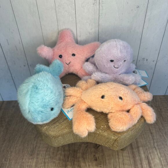 Jellycat Fluffy Ocean Set of 4 Jellycat Whale Starfish Crab Octopus NEW - Picture 2 of 7